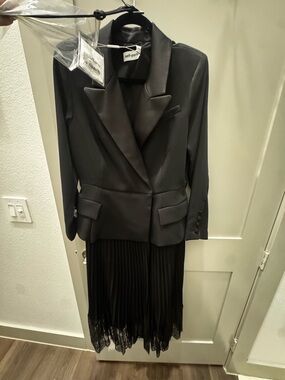 Self-Portrait Black Satin-Trim Tailored Blazer Dress NEVER WORN